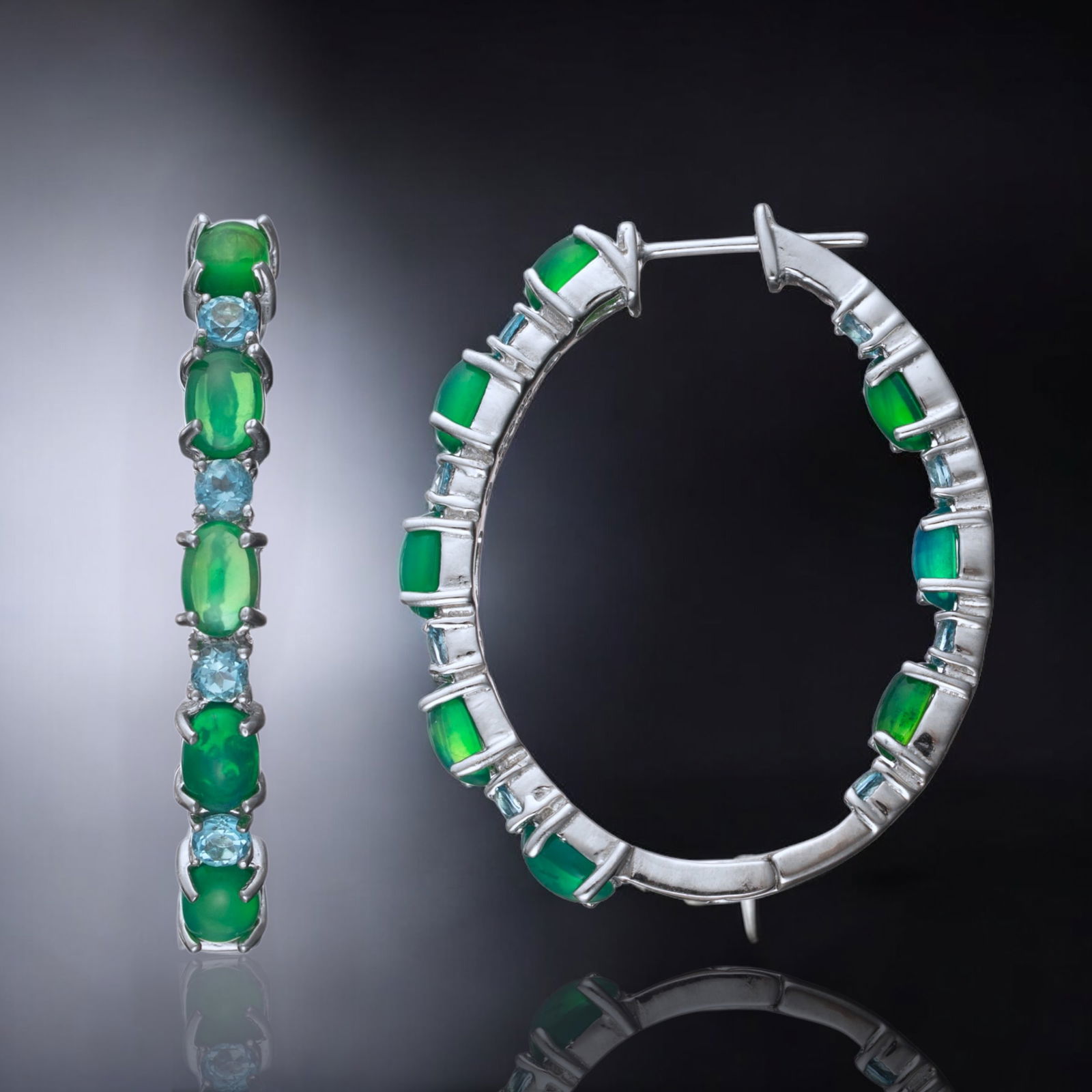 Opal and Blue Topaz Inside Out Sterling Silver Hoop Earrings (1 of 1)