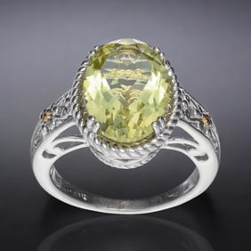 14K and Sterling Silver Cable Design Lemon Quartz Ring Size 7