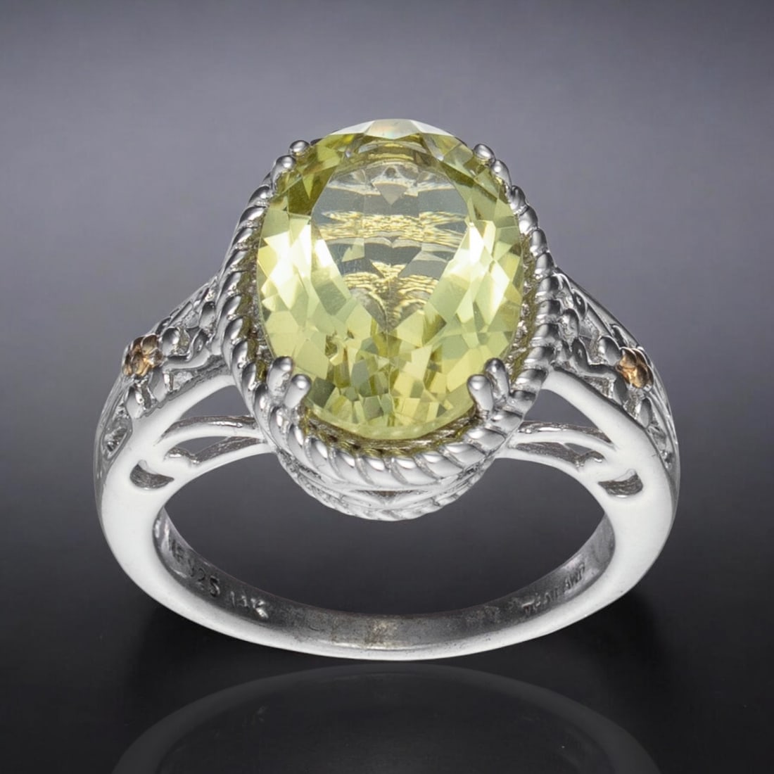 14K and Sterling Silver Cable Design Lemon Quartz Ring Size 7 (1 of 1)
