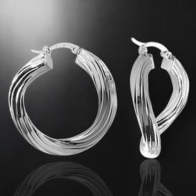 Enchanting Sterling Silver Fluted Twisted Hoop Earrings
