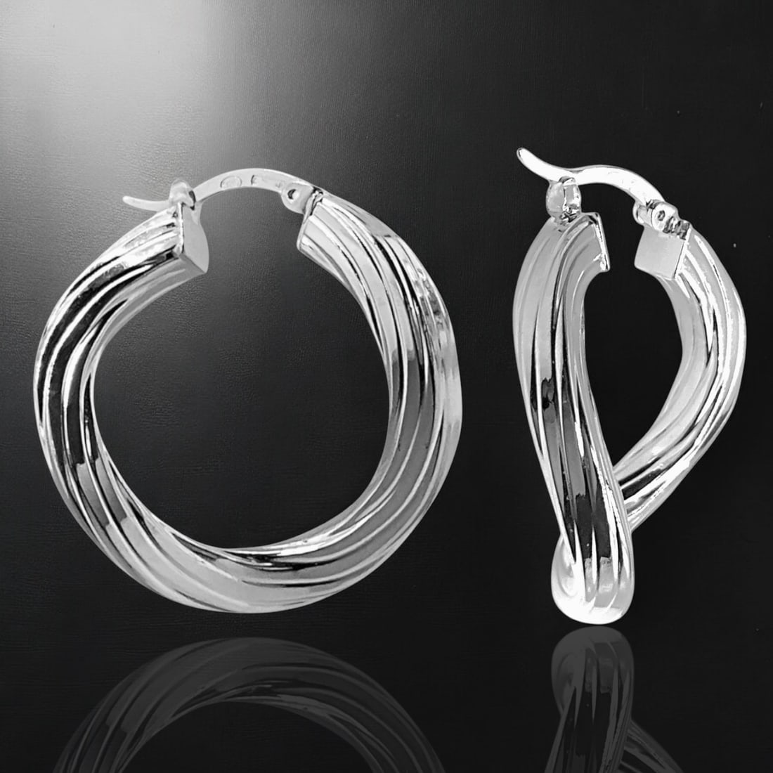 Enchanting Sterling Silver Fluted Twisted Hoop Earrings (1 of 1)