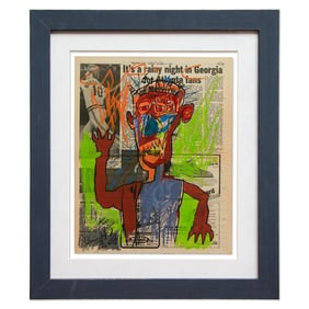 Jean-Michel Basquiat Attributed Mixed Media on Newspaper