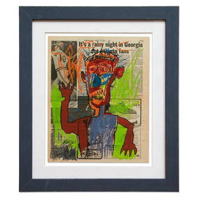 Mixed Media on Newspaper Attributed to Jean-Michel Basquiat - (1 of 12)