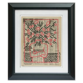 Keith Haring - Attributed Mixed Media Newspaper Art