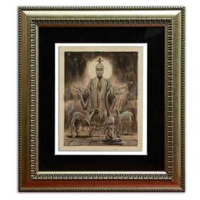 Leonora Carrington Attributed Mixed Media: Visionary Exploration of Otherworldly Beings