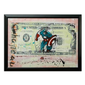 Ronald Chapeau Large Mixed Media Artwork - Captain America on a $100 Bill