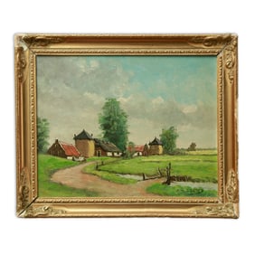 Arnold Marc Gorter Attributed Oil Painting - "Netherlands Countryside"