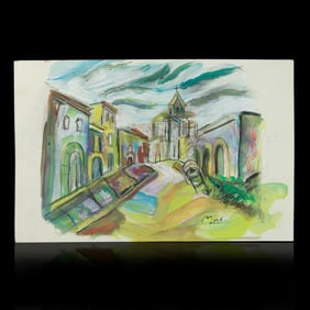 Joan Miró Attributed Mixed Media on Paper - "Road to the Church"