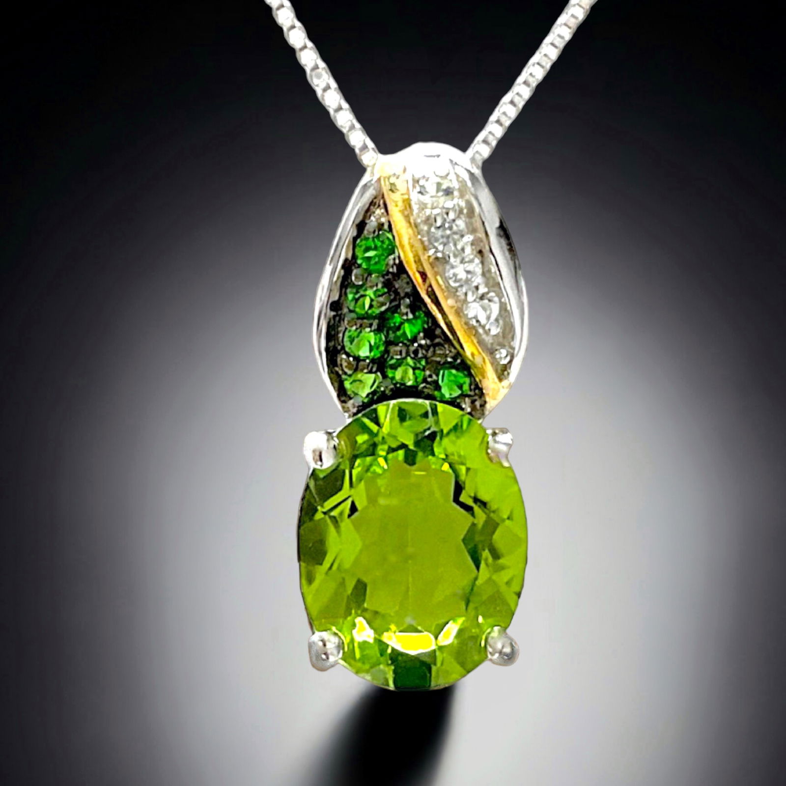 Elegant Oval Peridot with Chrome Diopside & White Topaz Sterling Silver Pendant (1 of 1)