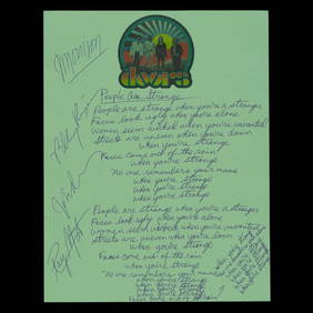 Jim Morrison and The Doors Signed & Handwritten Lyrics to "People Are Strange" (1 of 5)