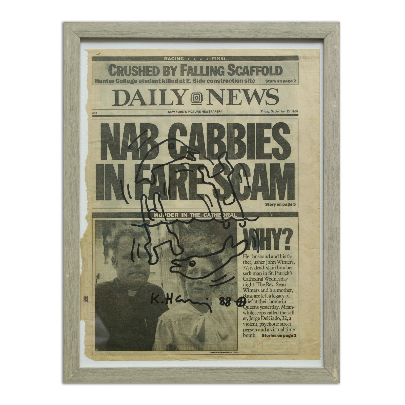 Keith Haring – Marker Drawing on 1988 Daily News Page (1 of 4)