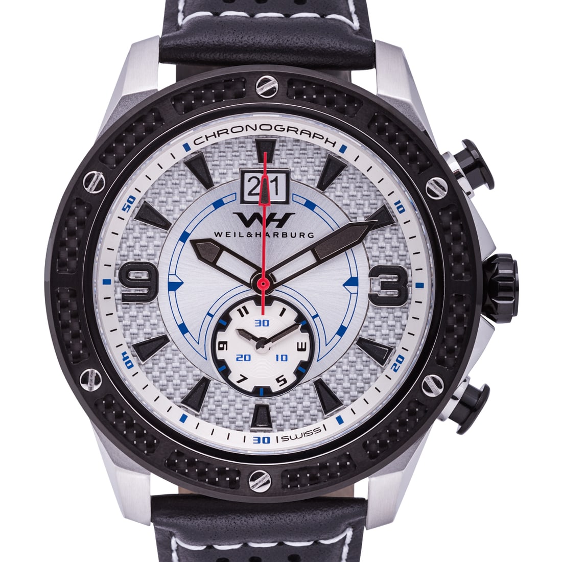Weil and Harburg Men's Swiss Chronograph Watch: A blend of classic form and Swiss precision, this Weil & Harburg Men’s Chronograph Watch features a textured dial with a date window and a dedicated subdial for the second hand. Housed in a refined