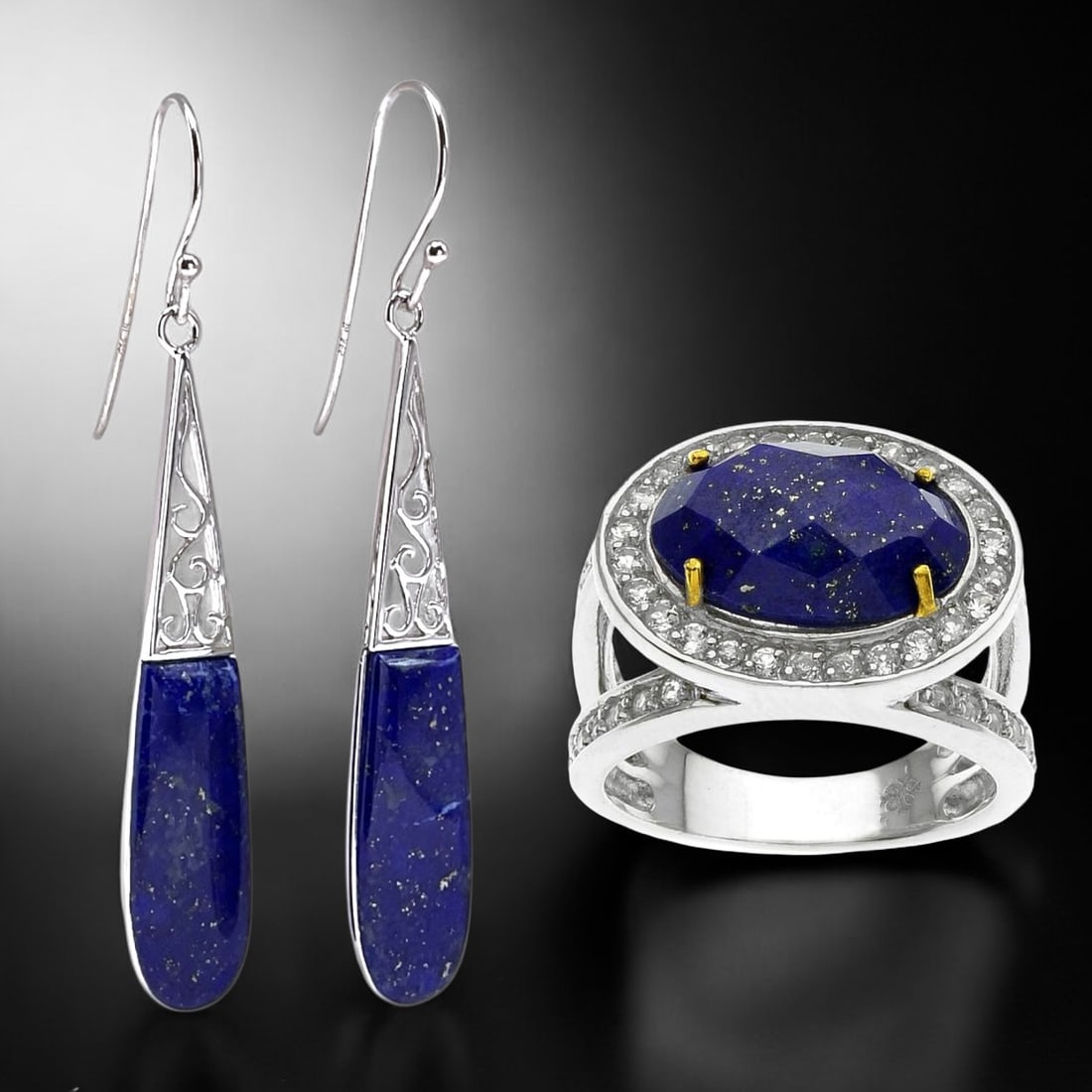 Lapis Lazuli Earrings and Ring (Size 7) Sterling Silver Jewelry Set (1 of 1)
