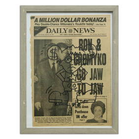 Keith Haring – Marker Drawing of Andy Mouse on 1984 Daily News Page (1 of 4)
