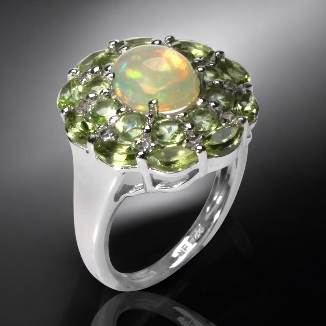 Ethopian Opal and Peridot Double Halo Sterling Silver Ring Size 7 (1 of 1)