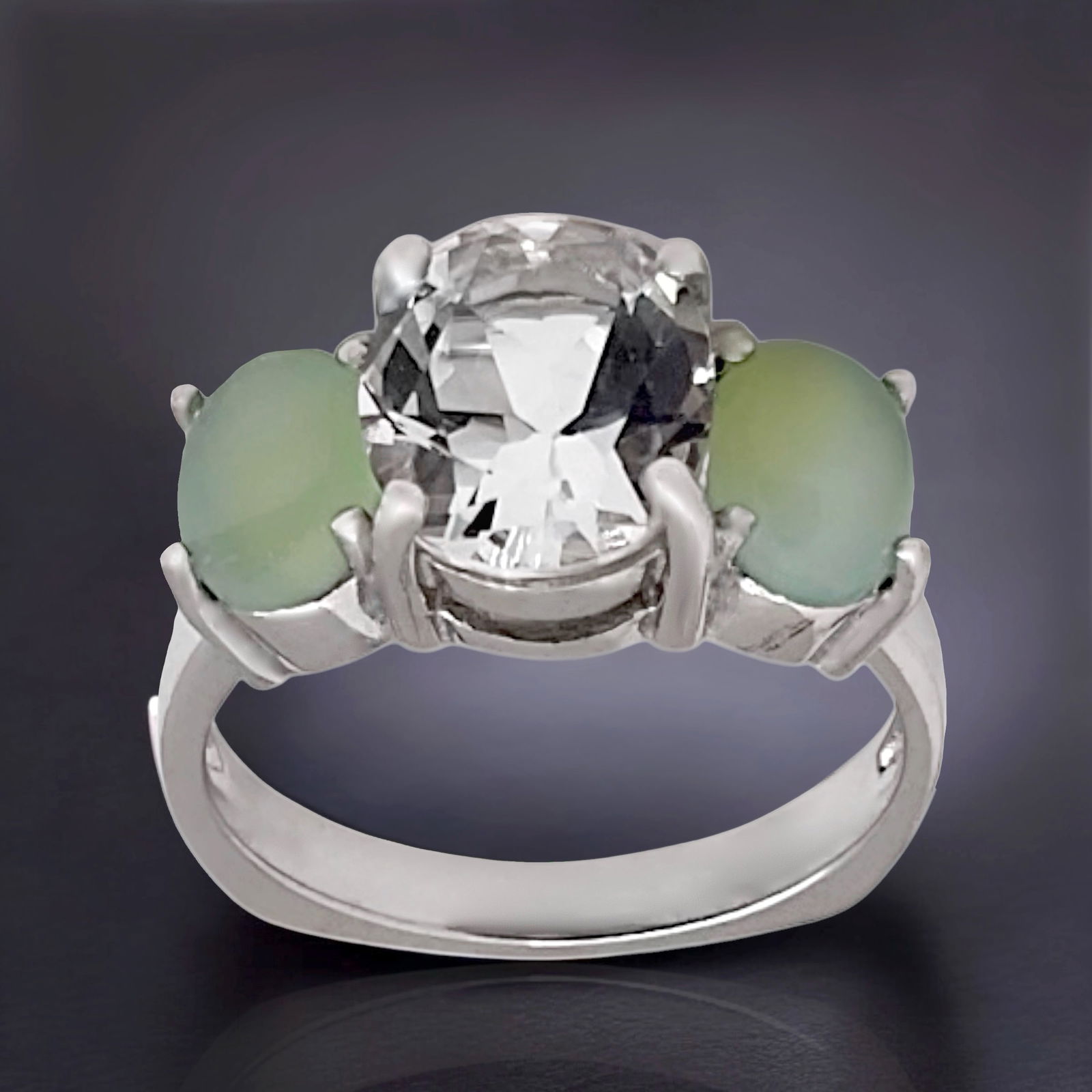 Chalcedony and White Topaz Three Stone Sterling Silver Ring - Size 7 (1 of 1)
