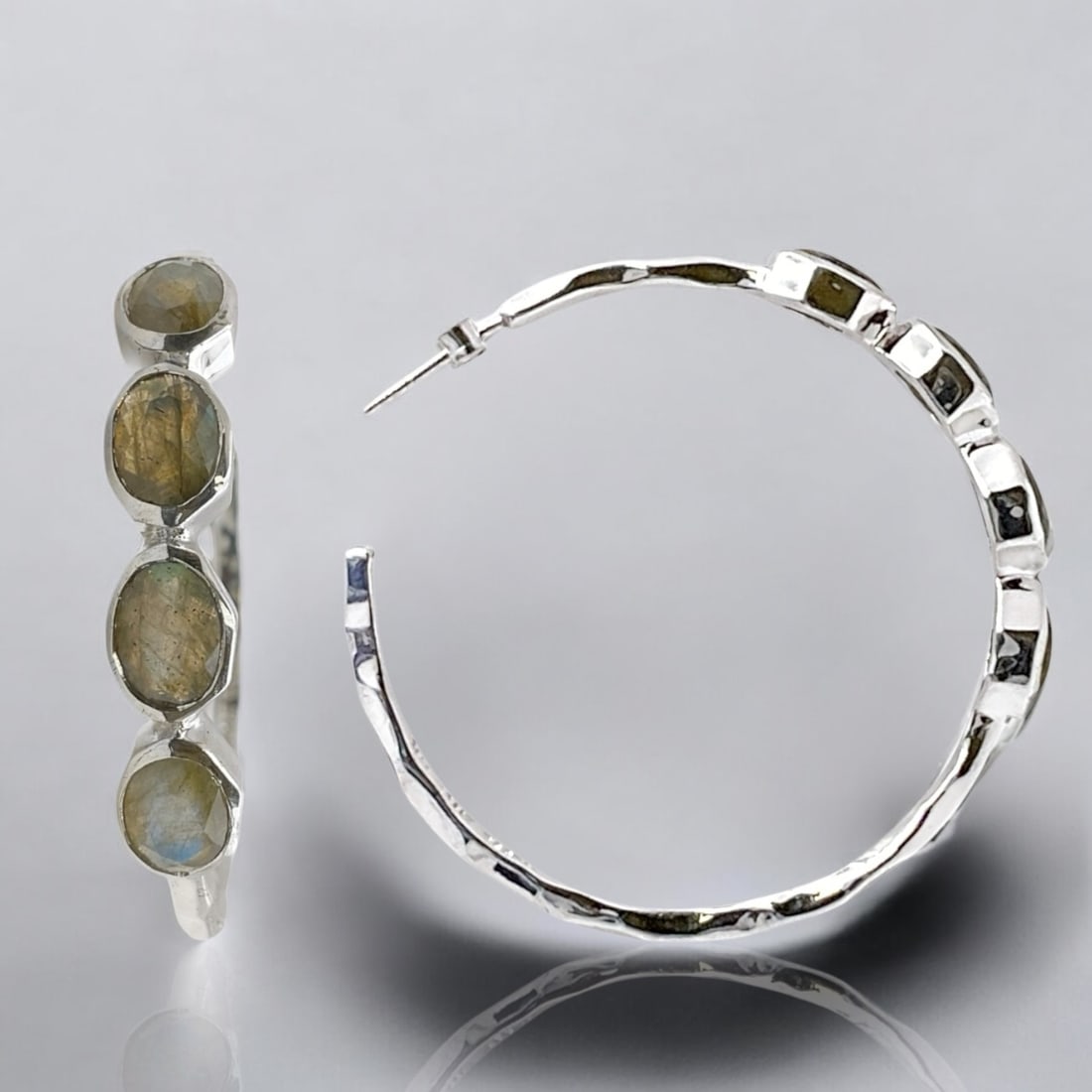 Regal Sterling Silver Labradorite Large Hoop Earrings (1 of 1)