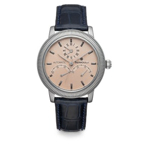 Bernoulli Mens Automatic Dual Time Zone Watch Guilloche Dial; Coin edge Bezel; Stainless Steel Case,