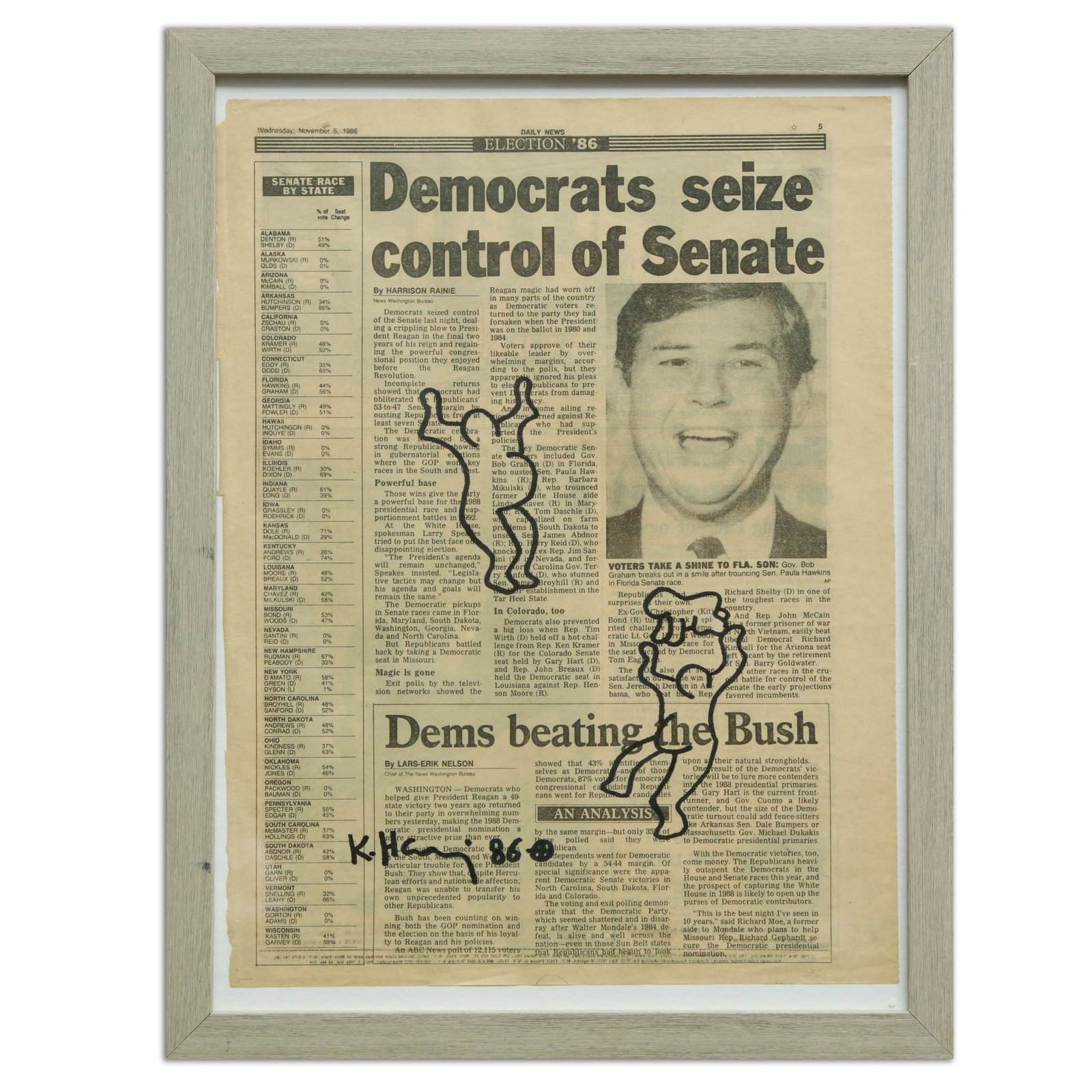 Keith Haring Marker Art on Daily News Page (November 5, 1986) (1 of 5)