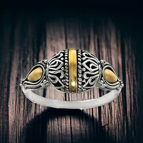 14K & Sterling Silver Ring with Intricate Filagree Design