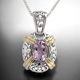 Imperial 14K Gold & Sterling Silver Oval Amethyst Pendant