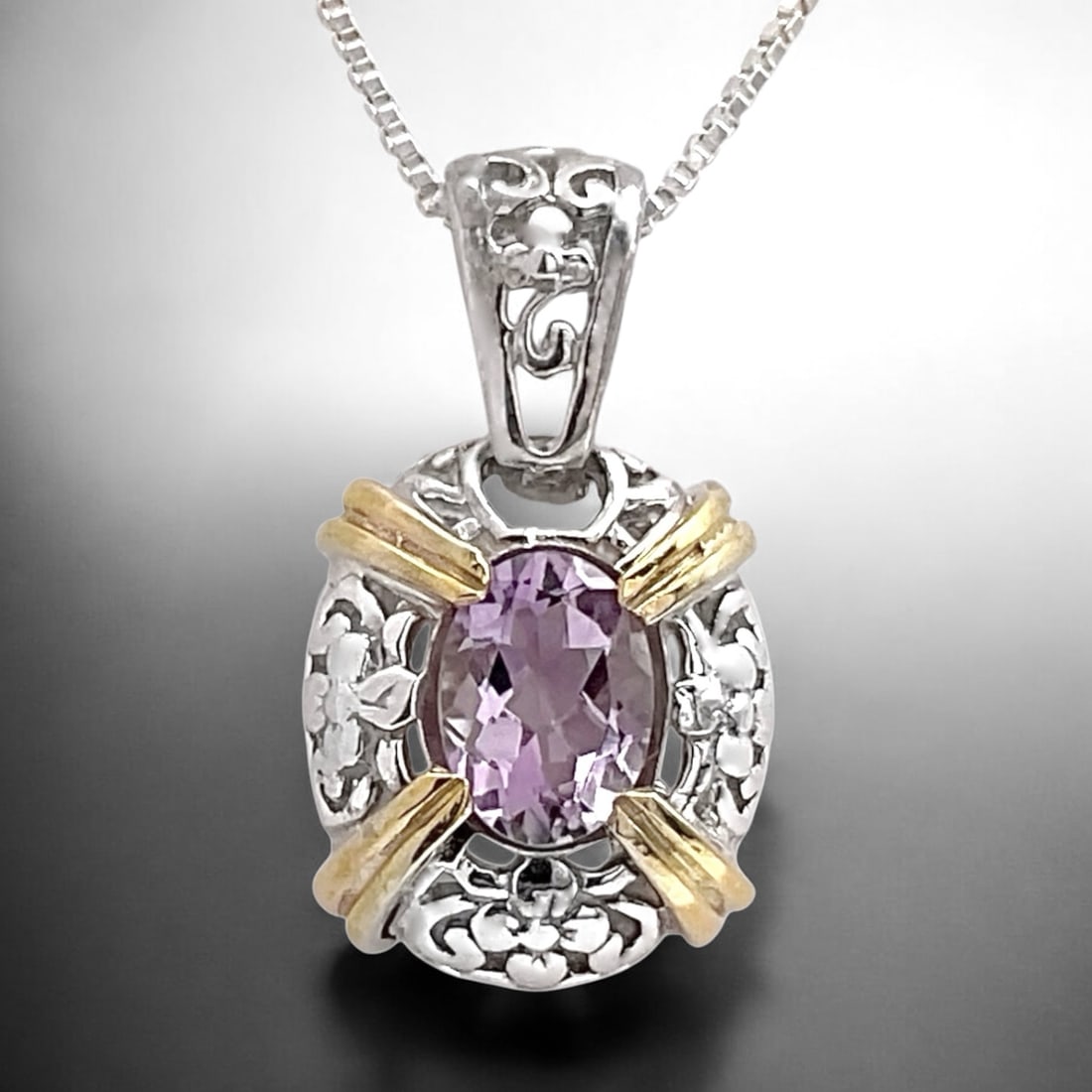 Imperial 14K Gold & Sterling Silver Oval Amethyst Pendant (1 of 1)