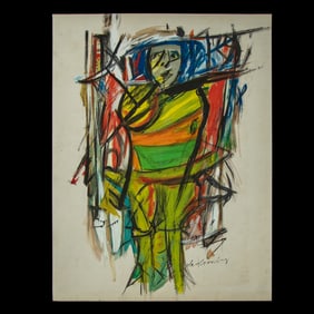 Willem de Kooning Attributed Painting on Paper – Abstract Figure in Cocoon of Color