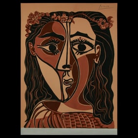 Pablo Picasso Mixed Media and Painting on Paper – Portrait of a Woman with Flowers