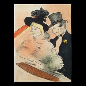 Toulouse-Lautrec Mixed Media Drawing – Elegantly Dressed Couple Attributed