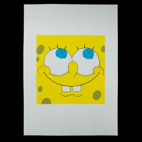 KAWS Painting – Spongebob Face with Iconic X Eyes