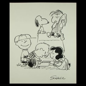 Charles Schulz Drawing – The Charlie Brown Gang