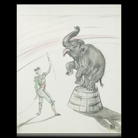Toulouse-Lautrec Drawing – "Circus Trainer and Elephant"
