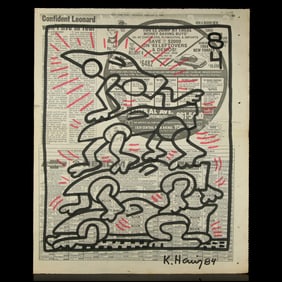 Keith Haring Signed Newspaper Artwork (1984)