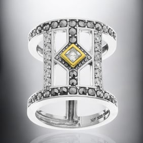 Two Tone Linear Negative Space Wide Marcasite Band Size 5