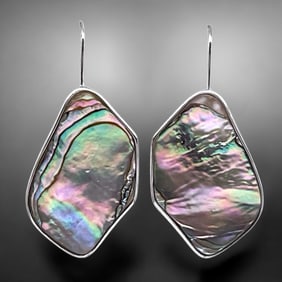 One of a kind Freeform Shaped Abalone Sterling Silver Earrings