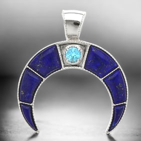 Lapis & Swiss Blue Topaz Sterling Silver Double Horn Pendant