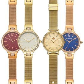 Set of 4 Ladies Watches: Crystal Bezels with Goldtone Mesh Straps
