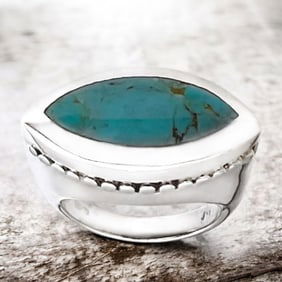 Sterling Silver Marquise Shape Turquoise East West Ring Size 5