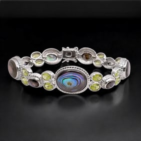 Oceanic Abalone & Sterling Silver 7.75" Bracelet with Peridot Accents