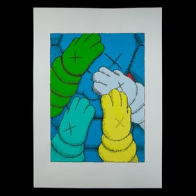 Kaws Attributed Painting of 4 Different Color Hands