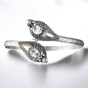 One of a Kind Find Two Tone Double Headed Dragon Bangle - Preowned