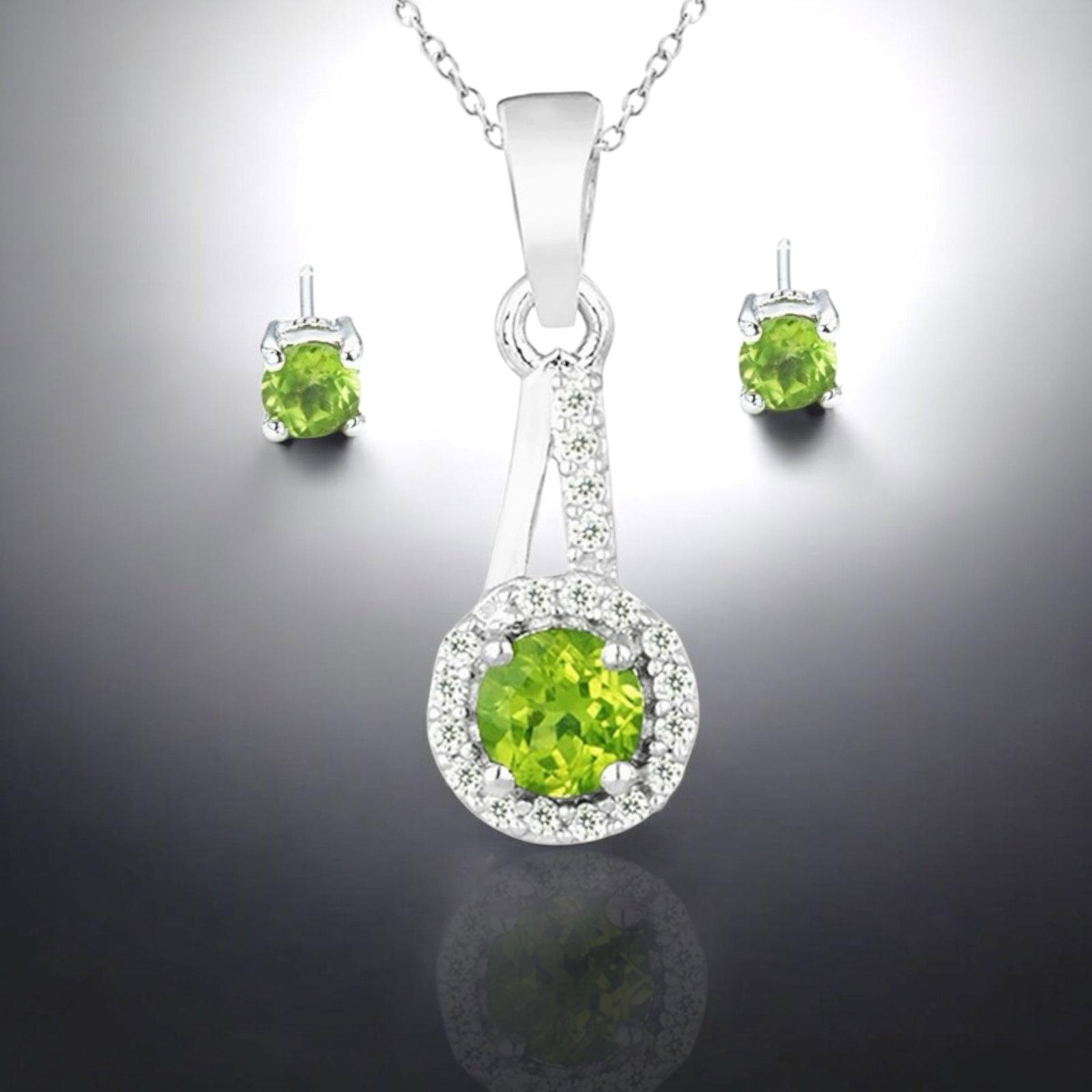 Sterling Silver Peridot Pendant and Earrings Set (1 of 1)