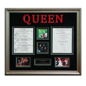 Queen Signed Lyrics for "We Will Rock You," Handwritten by Brian May