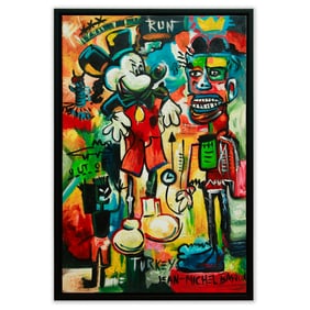 Jean-Michel Basquiat Attributed Painting on Canvas, "Mickey and the Masked Man"
