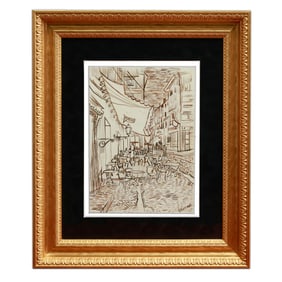 Vincent van Gogh Attributed Ink Drawing, "Cafe Terrace at Night"