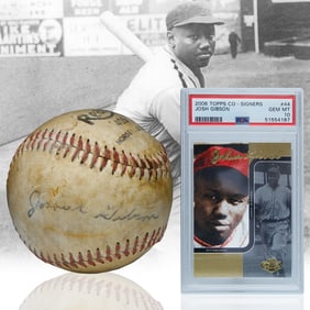 Joshua Gibson Signed Baseball and Topps Baseball Card (PSA Graded 10)