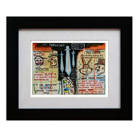 Jean-Michel Basquiat Attributed Mixed Media on Paper, "Swords and Icons"