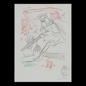 Salvador Dalí Attributed Mixed Media Drawing, "The Crowned Knight"