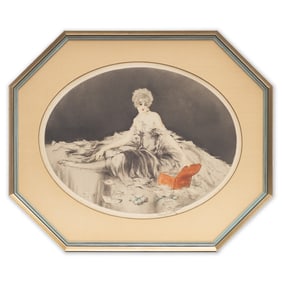 Louis Icart Drypoint Etching and Aquatint, "Love Letters" (1926)