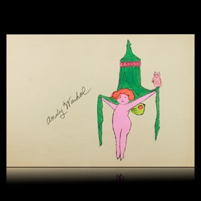 Andy Warhol Mixed Media/Watercolor on Brown Paper – "Pink Woman with Drape" Attributed